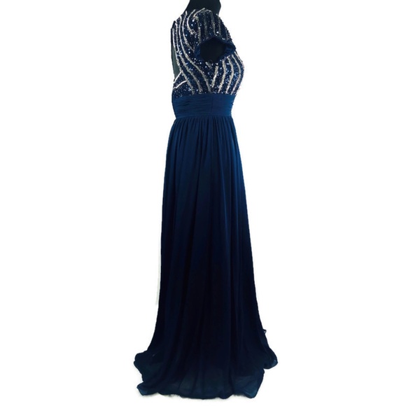 NWT JS Collection Navy Chiffon Empire Gown Sz 12 - Picture 3 of 8